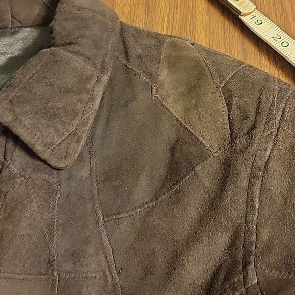 American Flirt Brown Leather Patchwork Coat sz Medium 90s or Y2K - Picture 5 of 6